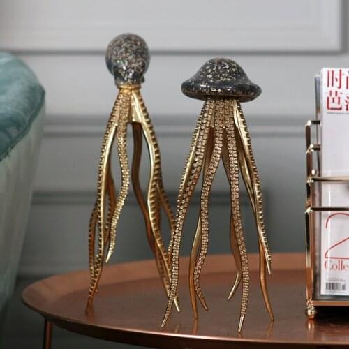 Retro Home Statues Sculpture Marine Life Decoration Accessories Resin Golden Squid Ornaments Decoration Octopus Home Decor Gift