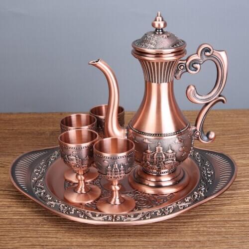 European style wine set metal suit ancient liquor cup court retro Russian wine pot gift box antique wine distributor