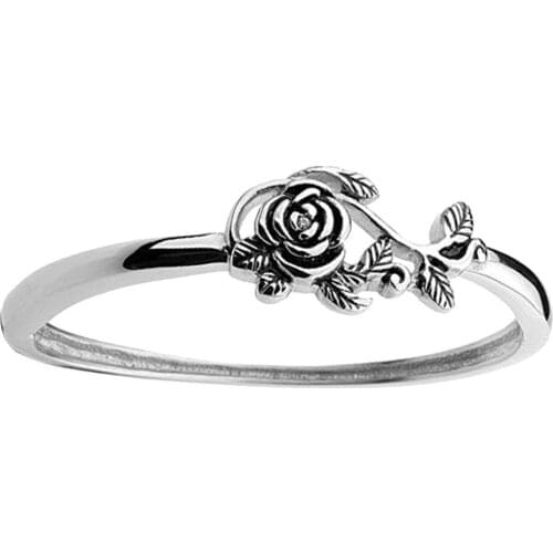 Vintage Rose Flower Leaf Finger Ring Women Engagement Wedding Party Jewelry