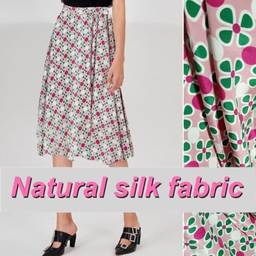 1 Meter Four-leaf Clover Printed Silk Crepe De Chine Fabric Width Mulberry Shirt Skirt