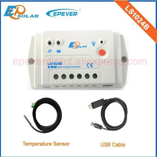 LS1024B 12V 24V battery charger auto work EPEVER PWM solar regulator USB cable and temp sensor,10A 10amps landStar series