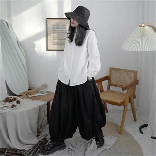 Womens spring and Autumn new classic dark Japanese fashion trend pleated design plus wide leg pants