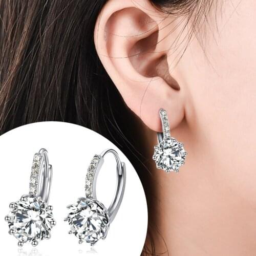 POXAM Luxury Design 2019 Stud Earrings Silver Color Crystal Zircon Huggie Earrings For Women 2019 Female Brincos Fashion Jewelry