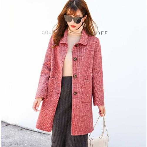 Retro Wool Coat Women 2021 Autumn Winter Woolen Coats Korean Single-breasted Temperament Mid-Length Overcoat Abrigos Para Mujer