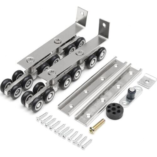1 Pair/set zinc alloy Sliding Wooden Door Closet Hardware Kit Door Wheels Roller 12 Wheels Hangers Roller