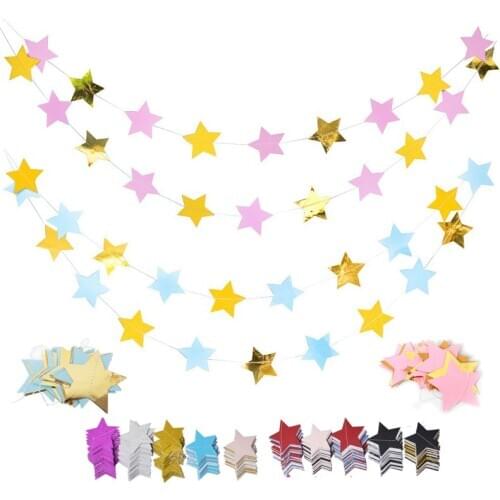 2m Pink Gold Shining Star Paper Garland Banner Birthday Wedding Party Decoration Supplies Kids Room Decor Kindergarton Bunting
