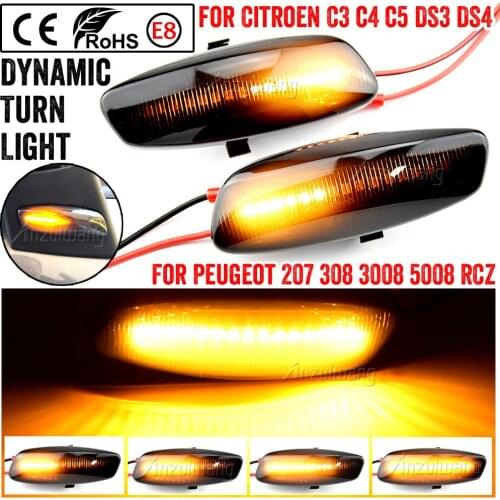 2 pieces Led Dynamic Side Marker Turn Signal Light Sequential Blinker For Peugeot 308 207 3008 5008 For Citroen C4 C3 C5 DS3 DS4