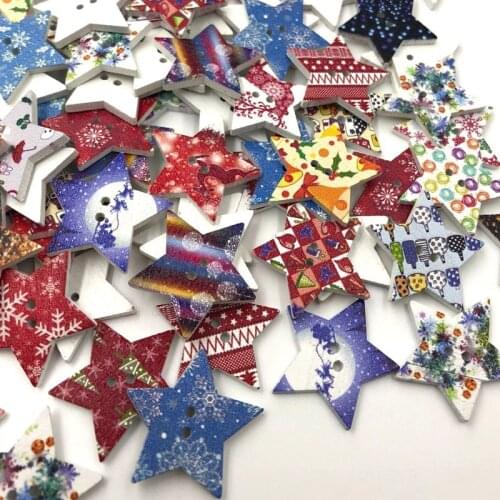 30pcs Mix Christmas Star Wooden Buttons Fit Sewing Scrapbooking decoration WB465