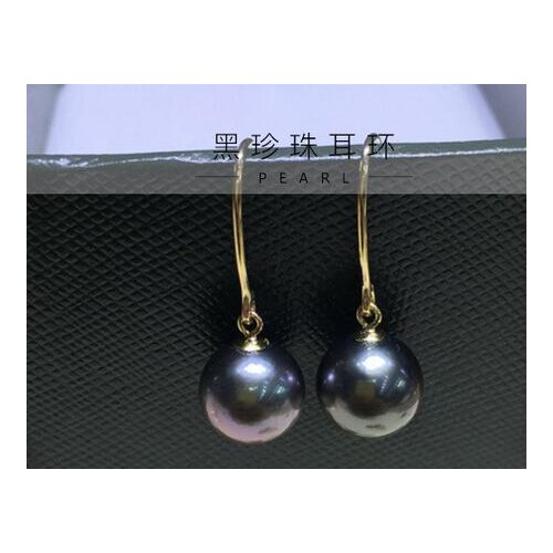 Noble jewelry pair 9-10mm Natural Japanese AKoya tahitian pearl earring AU750 18K Yellow Gold Drop Earrings accessory