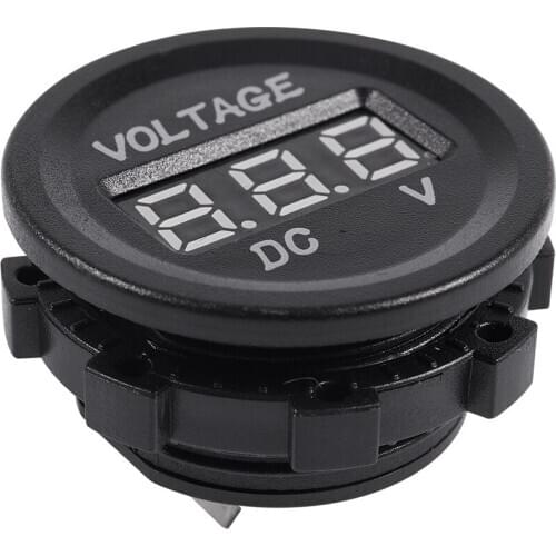 DC 12V-24V Motorcycle LED Digital Display Voltmeter Voltage Meter Round Panel(Red LED Display)