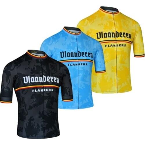 Flanders Team Cycling Jersey Men Short Sleeve Black/Blue/Yellow Ropa Ciclismo Triathlon Bike Wear Clothing Mtb Jerseys Cajastur
