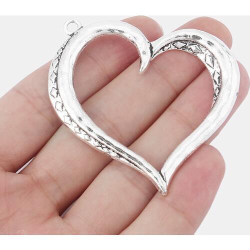 4PCS Large Open Love Heart Charms Pendants for Necklace Making Jewelry Findings 57x53mm