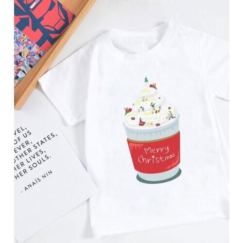 New Christmas Exclusive Drinks Graphic T Shirts Casual Toddler Girl Tshirt Fashion Girls Shirts O-neck Summer White T Shirt Boys