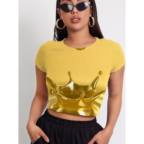 3d Tshirt Psychedelic T-shirt Women Abstract Navel Bare Brown Funny T shirts Harajuku Tshirts Casual Womens Clothing Summer