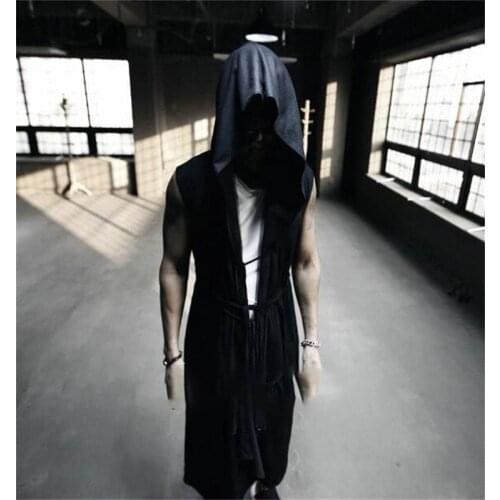 Large mens new summer hooded lace up fashion trend dark cardigan Yamamoto dark