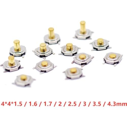 50PCS 4x4MM Push botton switch 4x4x1.5 /1.6/1.7/2/2.3/2.5/3/3.5/4.3mm Copper Head SMD PCB Tactile Push Button Switch 4x4x4.3mm