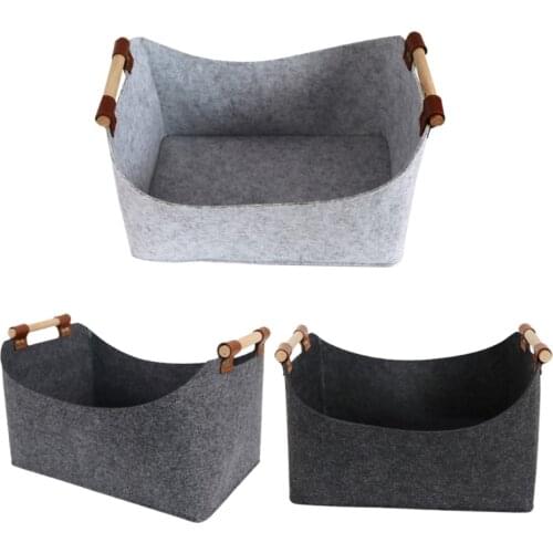 Felt Storage Basket Bin with Handle Bedroom Closet Clothing Toys Storage Box Household Laundry Organizer