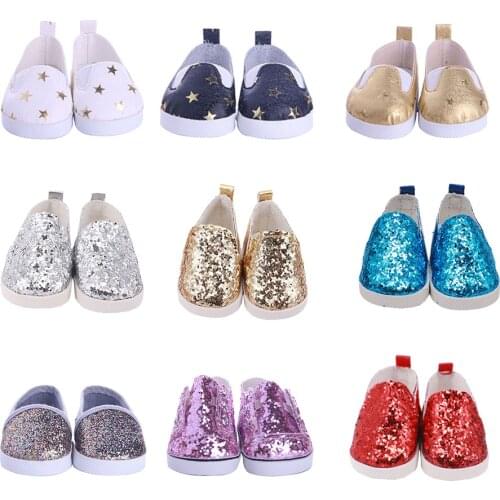 7Cm Doll Shoes Fashion Sequin Manual Doll Shoes For 18 Inch American&43 Cm Baby New Born Our Generation Girls Russian DIY Toys