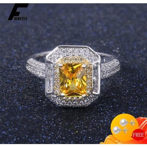 Fashion Ring 925 Silver Jewelry with Citrine Zircon Gemstones Finger Rings for Women Wedding Engagement Party Gift Accessories