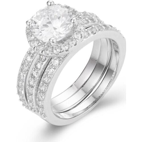 Fashion 10KT White Gold Plated With Inlay AAAAA CZ Simulated Diamond His Girlfriend gift rings Wedding Ring set for women