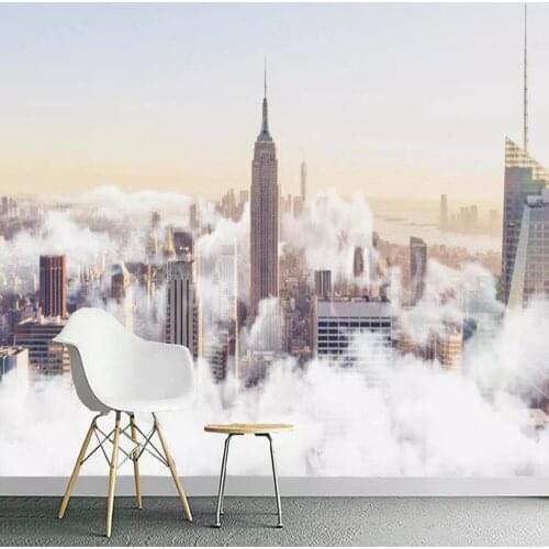Custom mural wallpaper 3D modern minimalistic abstract hand-painted city cloud sea landscape background wall decorative painting