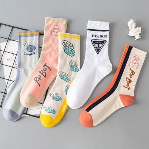 Letter Robot Socks Alien Pattern Couple Street Crew Women Cartoon Men Funny Short Cotton Casual Hip-Hop Novelty Creative Socks