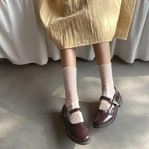 Sexy Lace Mesh Transparent Womens Socks Summer Ultra-thin Harajuku Retro Crew Socks Solid Color White Black Coffee Long Socks
