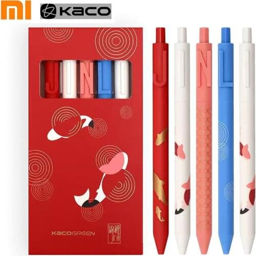 KACOGREEN NEW ALPHA Gel Pen KACO JINLI Sign pen 0.5MM Black Ink Smooth Ink Writing Durable Pen 5pcs/pack; KACO Refill