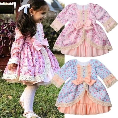 1-6Y Girls Princess Dress Kids Flower Lace Wedding Party Gown Tutu Dresses Baby Girls Formal Dress Spring Fall Children Clothes