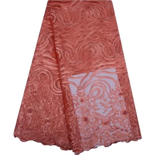 Latest African Lace French Lace Fabrics For Wedding 2019 Embroidery Lace Stones And Beads Nigerian Peach Color Lace Fabric S1094