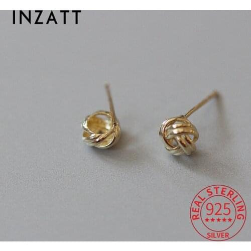 INZATT Real 925 Sterling Silver Line 14K Gold Stud Earrings For Women Punk Fine Jewelry Minimalist Accessories Drop Shipping