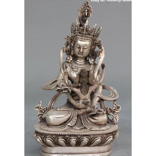 Decoration brass factory outlets Tibet Silver Chinese Tibetan Buddhism Silver Seat Mandkesvara Buddha Hold Vajradhara Statue