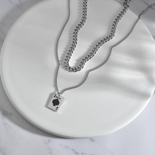 High Quality Stainless Steel Double Spades Necklace Sliver Color Never Fade NK Chain Pendant Woman Girl Party Jewelry Gifts