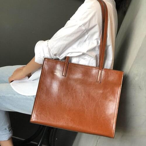 Contracted Oil Wax Cowhide Leather Euramerican Style Retro Leisure Fashion Leather Tide Women Handbag Classic Shoulder Bags