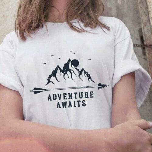 Women Printing Graphic Mountain Short Sleeve Adventure Cartoon 90s Print Tops Lady Tees Clothing Female T Shirt Womens T-Shirt