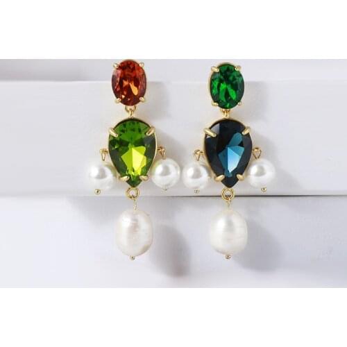 Aesthetic Luxury Colorful Zircon Vintage Pearl Drop Earrings For Women 2021 Trend Accessories Jewelry Gifts Unusual Earrings
