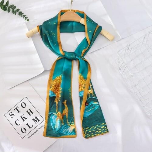 2021 New Summer 140*13 Landscape Printing Wide Long Silk Scarf Stripe Wrist Tie Hair Ribbon Long Bag Belt Hair Belt For Women