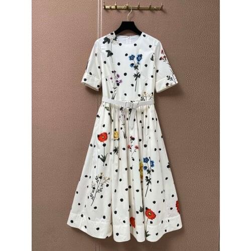 Women Summer Fashion Flower Prints 100% Cotton Short Sleeve Dress With Belts 2 Color Gdnz 5.12