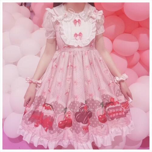Japanese Style Girls Kawaii JSK Lolita Princess Tea Party Dress Women Sweet Bow Ruffle Doll Maid Anime Cosplay Costumes T-shirt