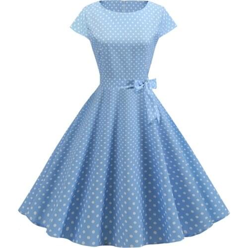 Vintage Dress Women Summer Short Sleeve Elegant Polka Dot Midi Casual Office Party Dress 50s 60s Pin Up Rockabilly Dresses