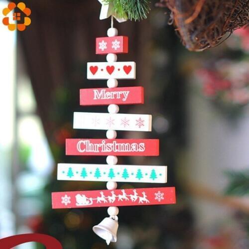 1PC Creative Tree Shape Merry Christmas Wooden Pendants Red Xmas Tree Ornaments DIY Wood Crafts Home Christmas Party Decorations