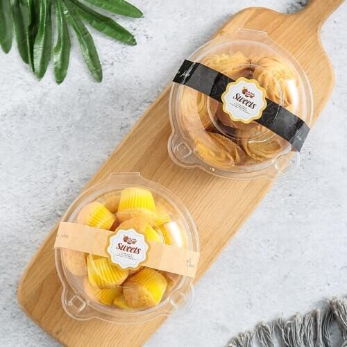 100pcs Net red disposable plastic food box transparent baking packaging biscuits round boxes small cake box dessert cup with lid