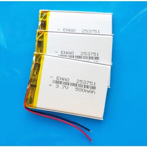 3 pcs model 253751 3.7V 500mAh lipo lithium polymer rechargeable battery for MP3 GPS bluetooth headset camera smart watch
