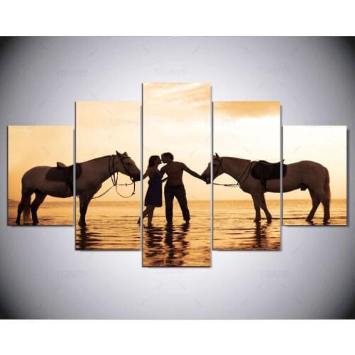 Horse Couple Hot Canvas Prints Painting Wall Art 5 Pieces Home Decor Picture Panels Poster For Living Room Frame IM-14