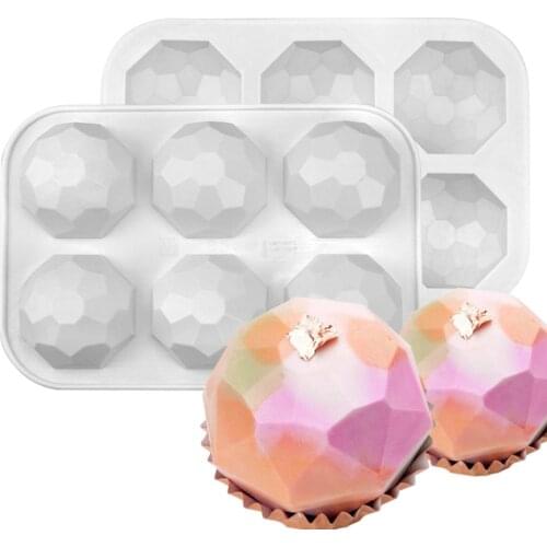 6 Cavity 3D Diamond Baking Mousse Cake Mold Silicone Round Bubble Dessert Molds Cake Tray Kitchen Bakeware Candle Silicone Mould