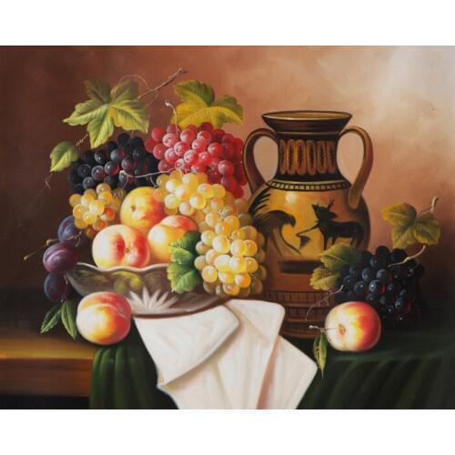Free shipping classical fruit still life curtain art ceramic vase oil painting canvas printings on canvas art decoration picture
