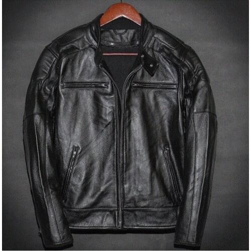Free shipping.Plus size Brand Classic motor cowhide jacket man,100% genuine leather jacket,vintage quality men coat