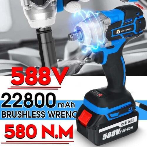 22800mAh 588V Brushless Electric Impact Wrench With 1/2 Li-ion Battery 580N.M Rechargeable Cordless Wrench Power Tool EU Plug