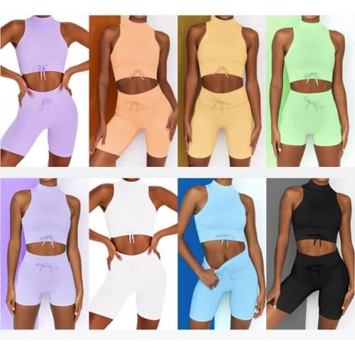 Seamless Sport Set Women Two Piece 2PCS Crop Top Bra Shorts Workout Outfit Fitness Wear DrawstringGym Female Yoga Suit Clothes