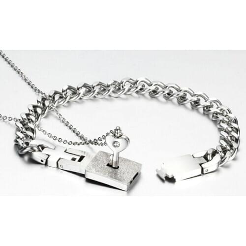 Lock Bracelets Bangles Love Key Pendant Necklace Matching Gift Decoration for Couple JL